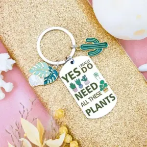 Plant Lover Keychain for Women, Gardener, Plant Lady - Silver Stainless Steel, 1.2 x 1.2 x 0.5 inches