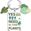 Plant Lover Keychain for Women, Gardener, Plant Lady - Silver Stainless Steel, 1.2 x 1.2 x 0.5 inches