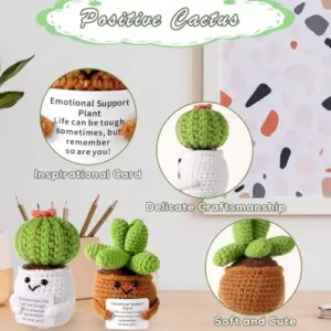 Positive Crochet Potted Plants Emotional Support Cactus Succulent Doll Toy Knitted Mini Plant Encouraging Gift Green Beige Brown Pink Wool Thread