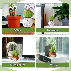 Positive Crochet Potted Plants Emotional Support Cactus Succulent Doll Toy Knitted Mini Plant Encouraging Gift Green Beige Brown Pink Wool Thread